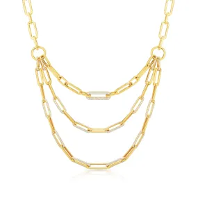 14KT Yellow Gold Baguette Diamond Chain Link Magic Necklace