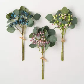 15"H Sullivans Dusk-Color Eucalyptus Berries Set of 3, Multicolored