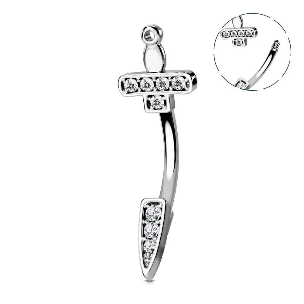 16G Sword/Dagger CZ Curved Rook Earring Eyebrow Ring