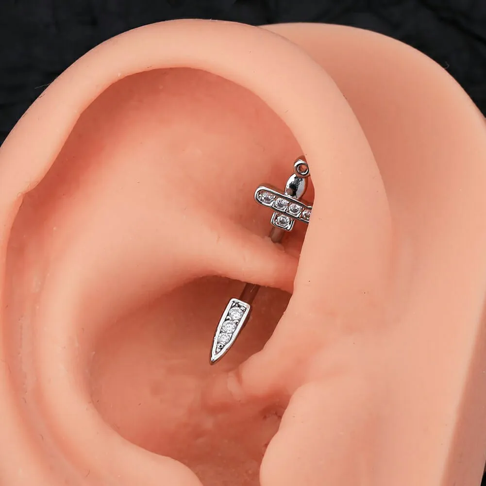 16G Sword/Dagger CZ Curved Rook Earring Eyebrow Ring