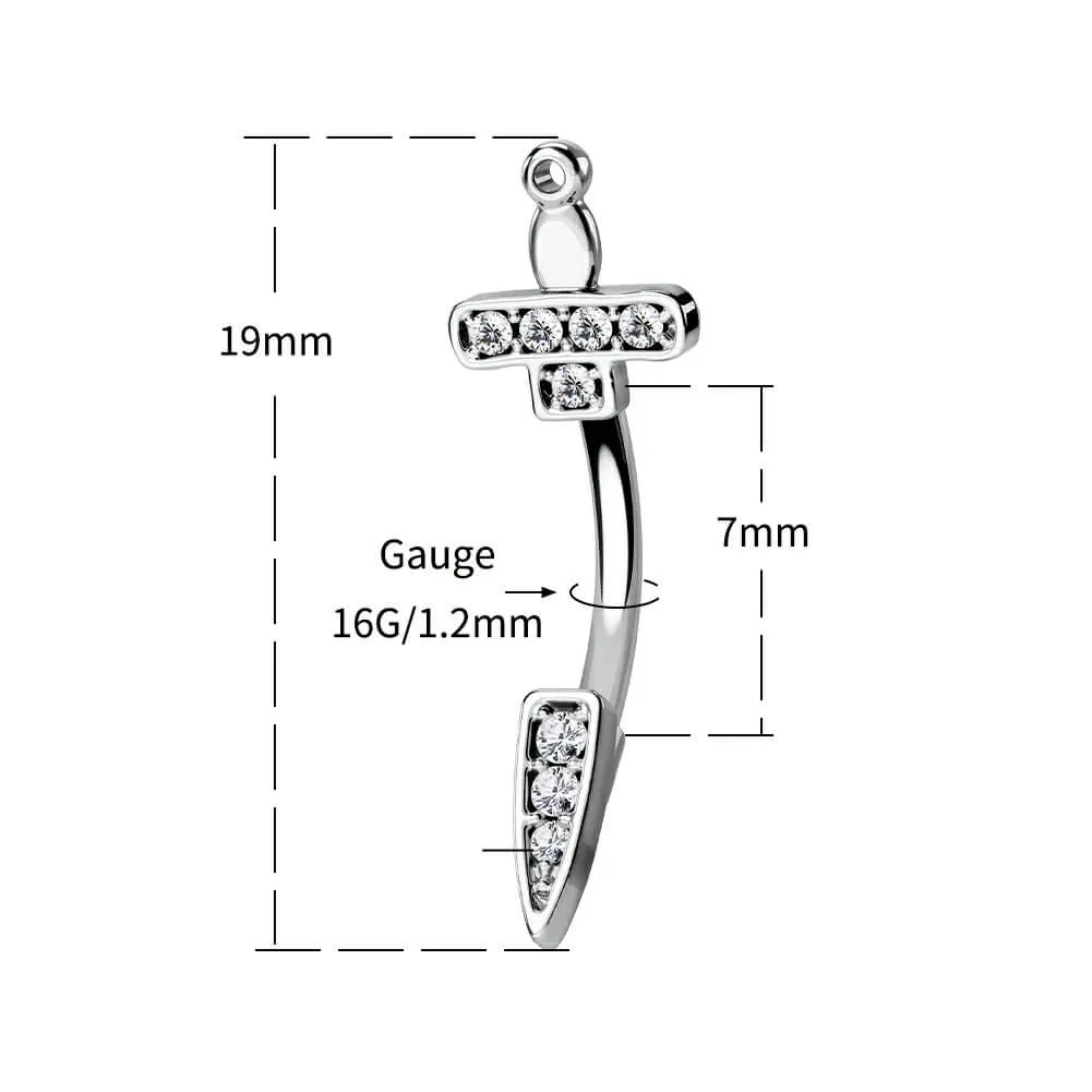 16G Sword/Dagger CZ Curved Rook Earring Eyebrow Ring