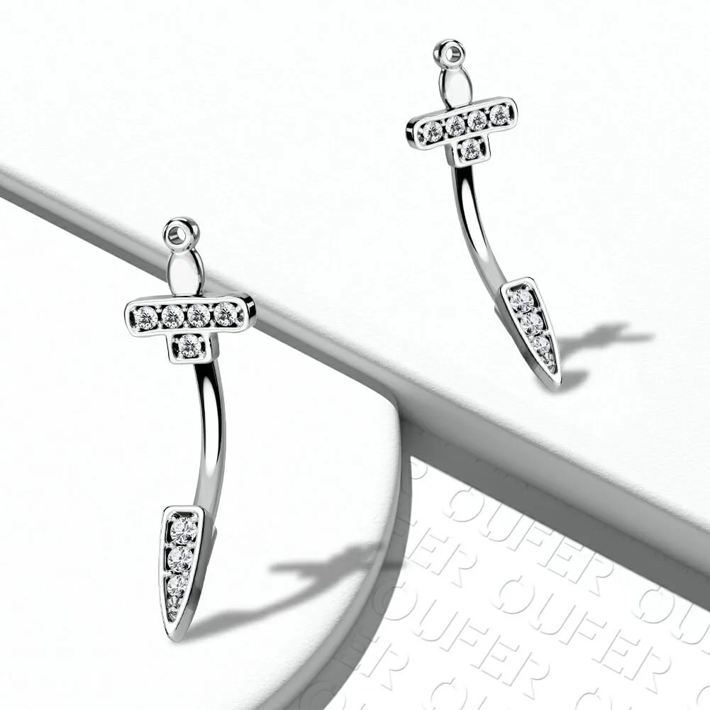 16G Sword/Dagger CZ Curved Rook Earring Eyebrow Ring