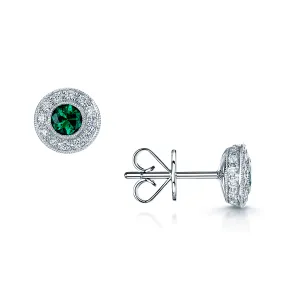 18ct White Gold Emerald And Diamond Cluster Earrings