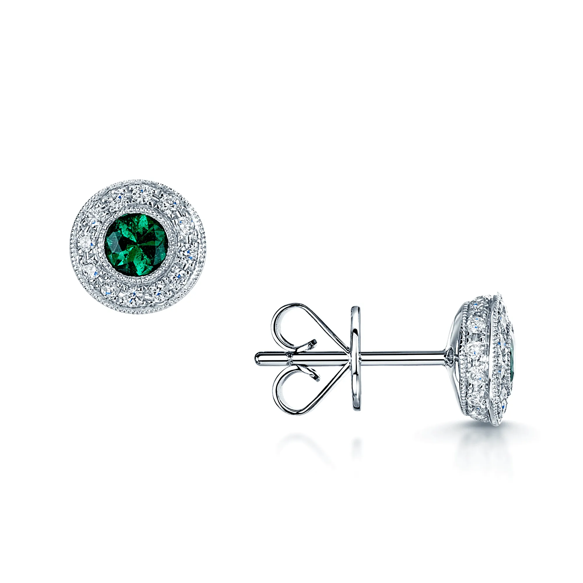 18ct White Gold Emerald And Diamond Cluster Earrings
