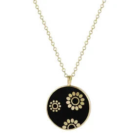 18K Gold Small Ebony Multi Flower Disc Pendant