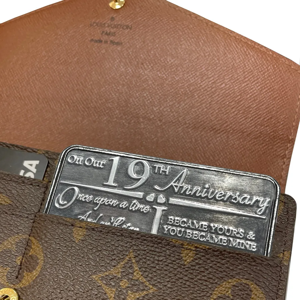 19th Nineteenth Anniversary Sentimental Metal Wallet or Purse Keepsake Card Gift - Cute Gift Set From Husband Wife Boyfriend Girlfriend Partner