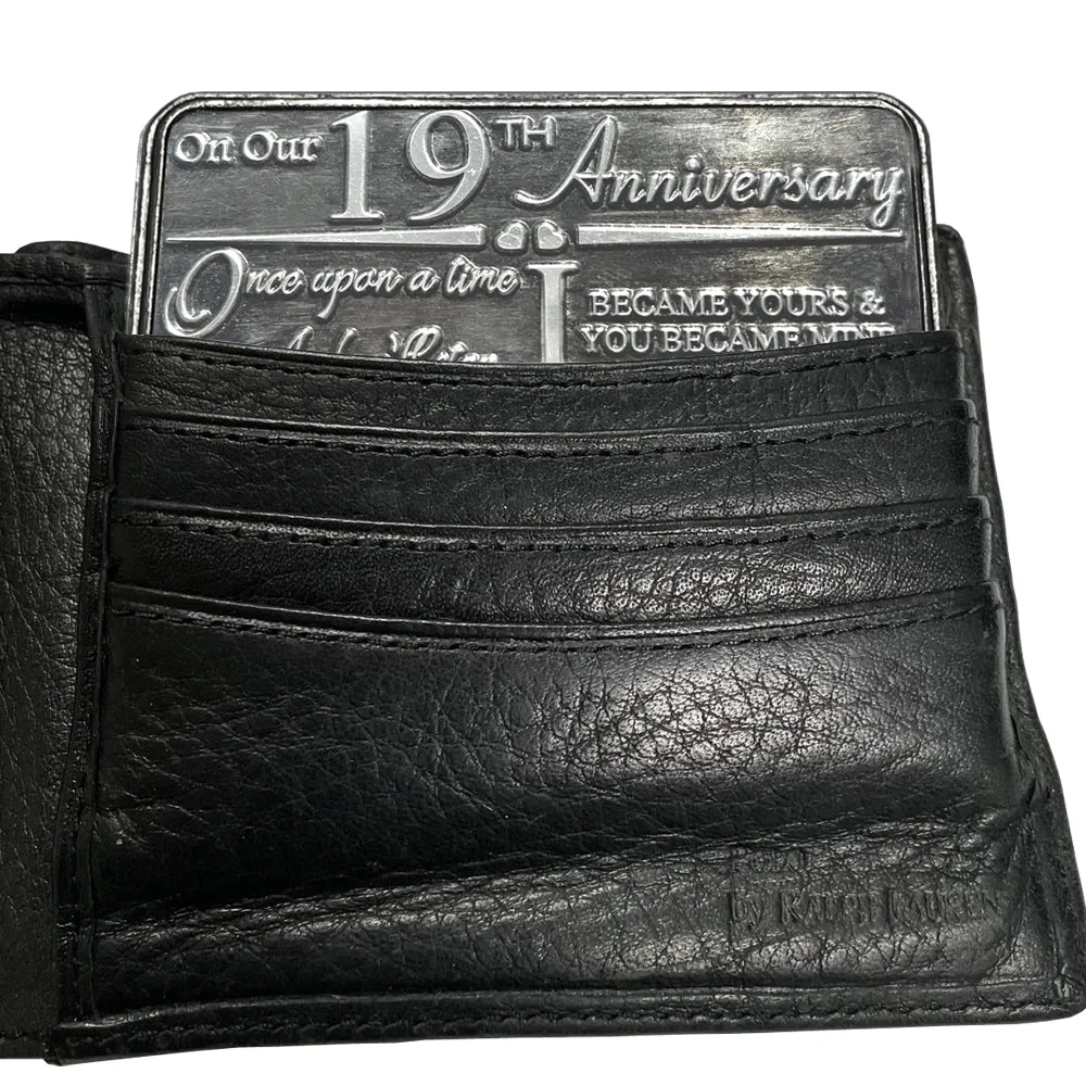 19th Nineteenth Anniversary Sentimental Metal Wallet or Purse Keepsake Card Gift - Cute Gift Set From Husband Wife Boyfriend Girlfriend Partner