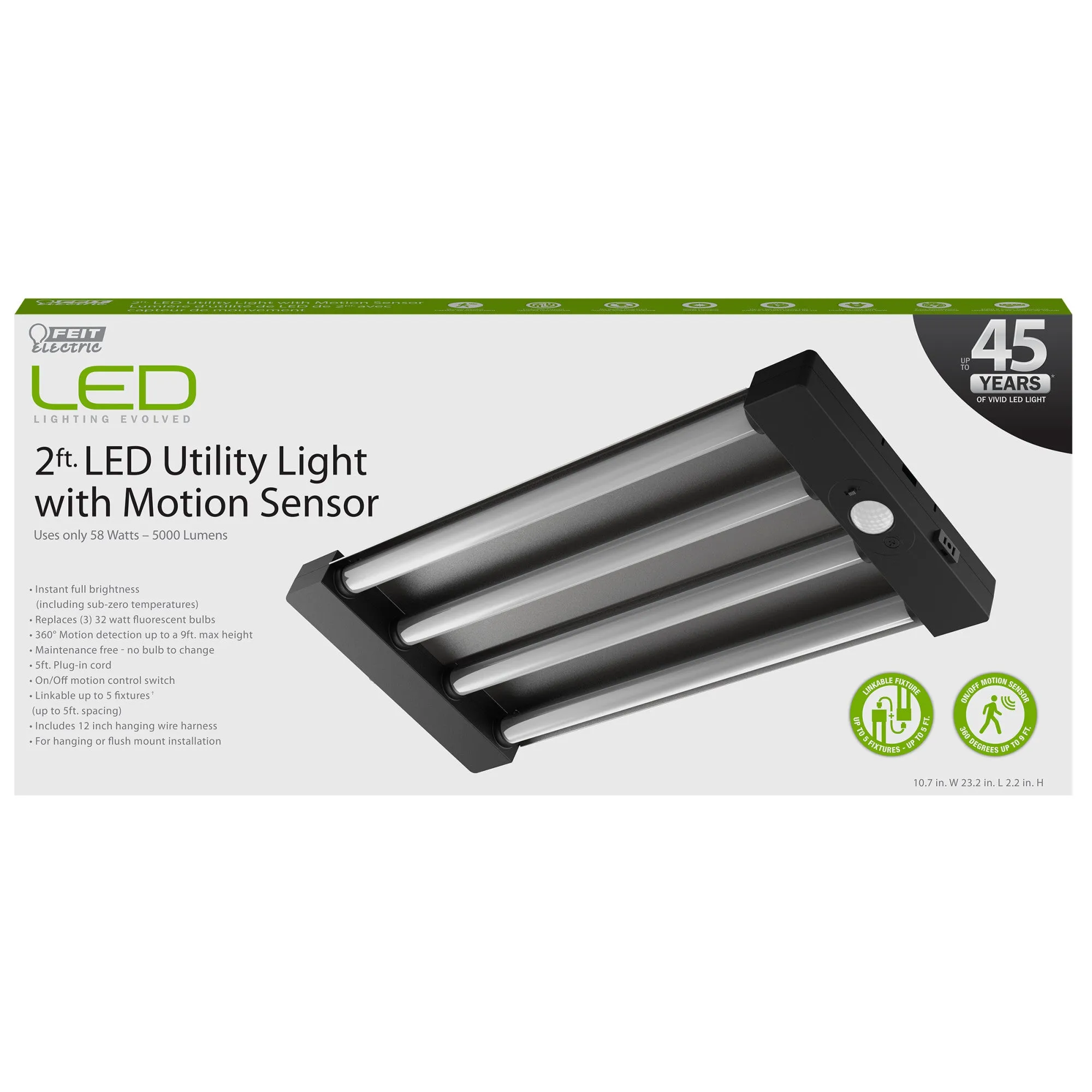 2 ft. Quad Lamp Motion Sensing LED Shop Light