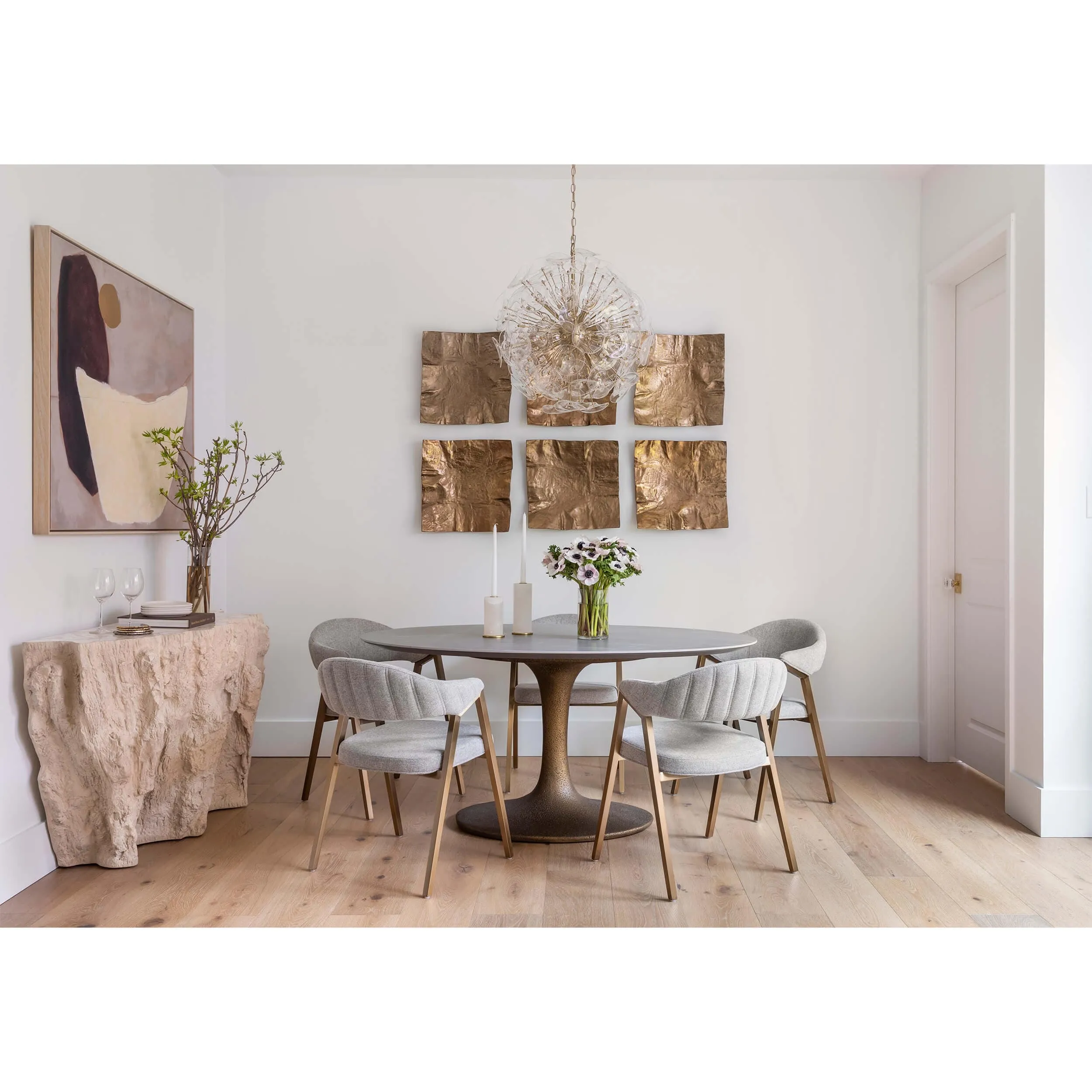 Arielle Dining Table, Grey Top/Brass Base
