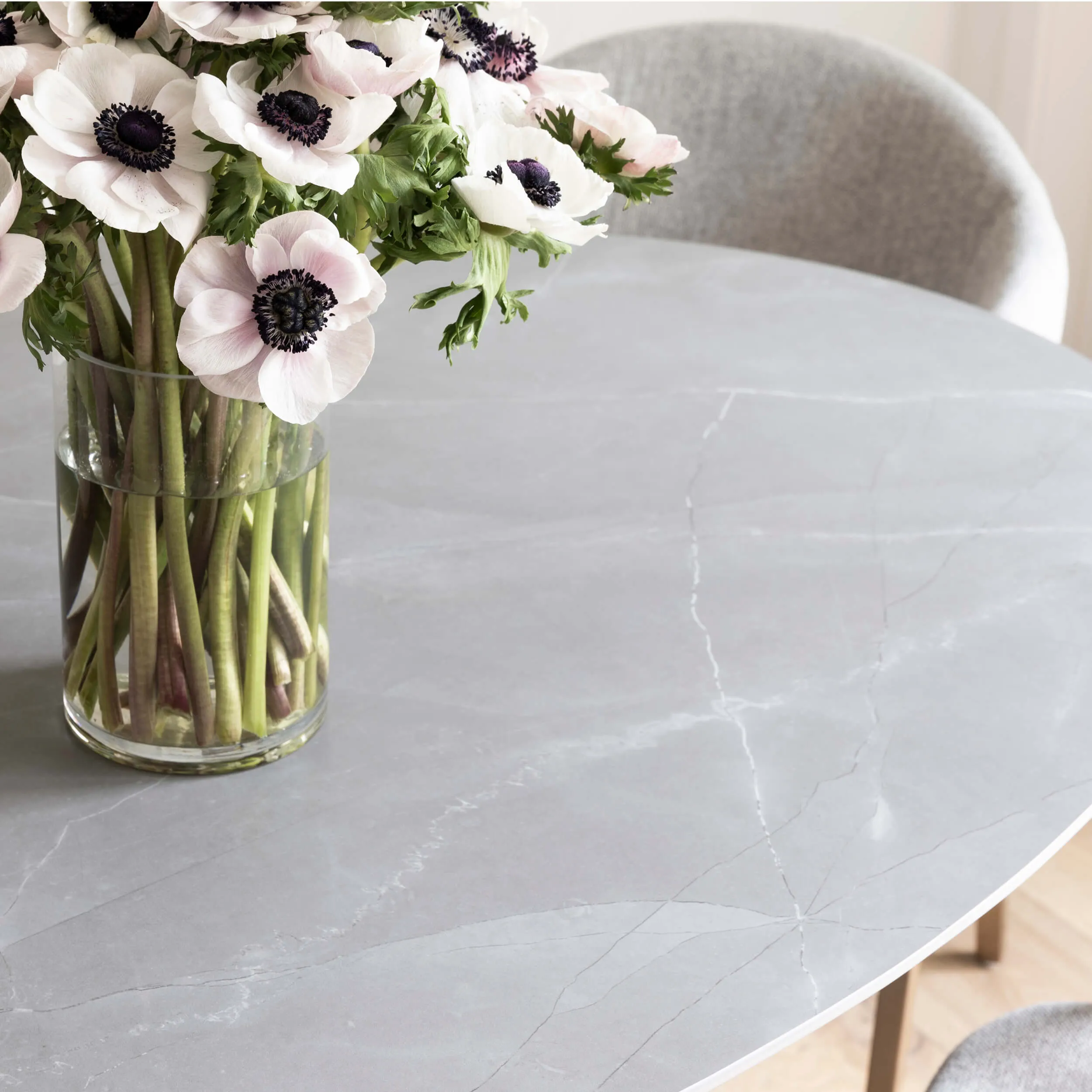 Arielle Dining Table, Grey Top/Brass Base