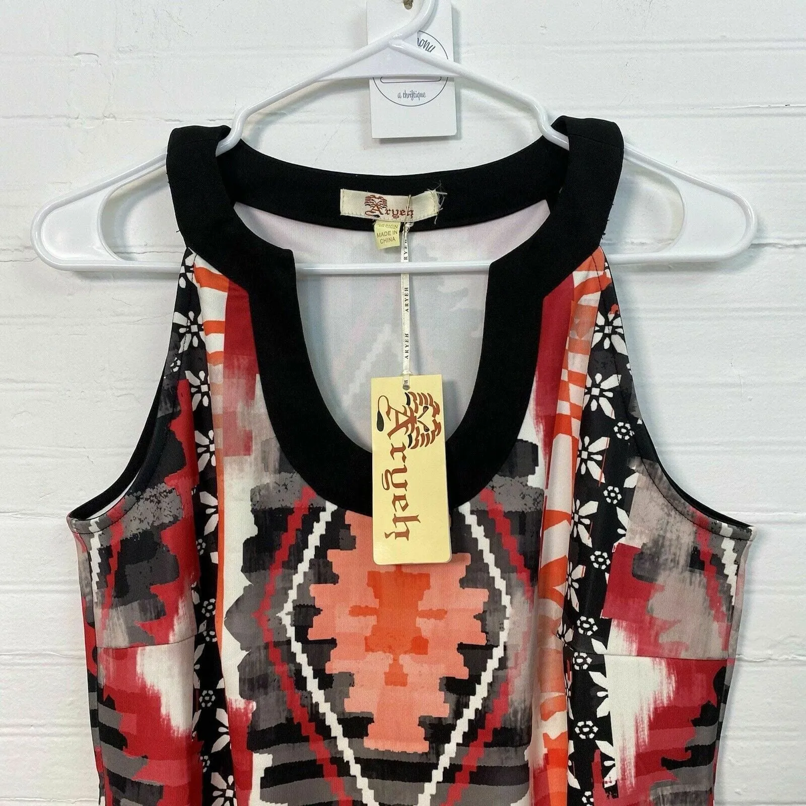 Aryeh Anthropologie Size S Pink Black Dress Multi Geometric Print Shift Halter