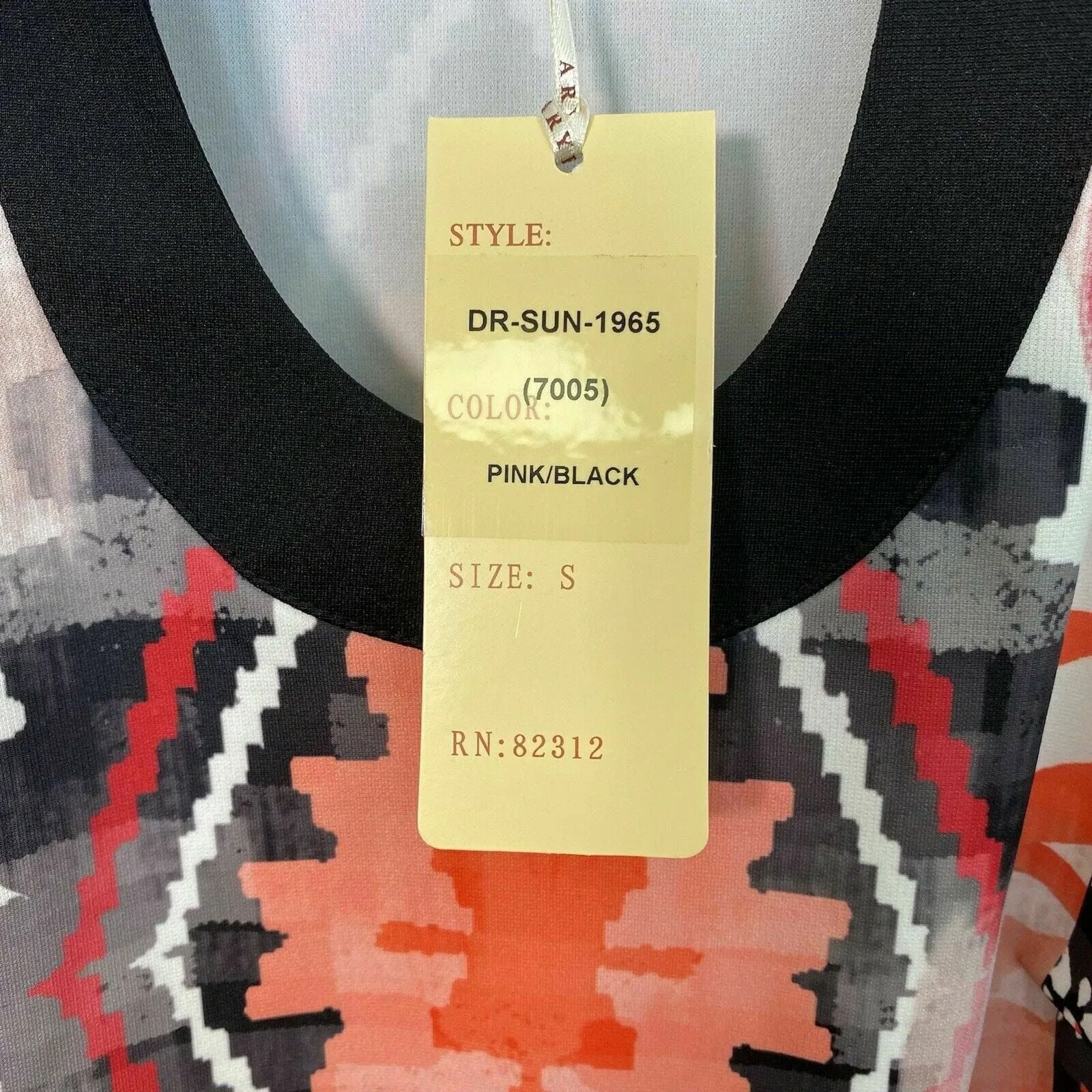 Aryeh Anthropologie Size S Pink Black Dress Multi Geometric Print Shift Halter