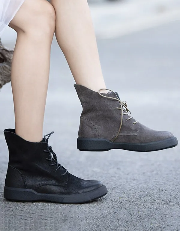 Autumn Winter Lace-up Leather Boots Women