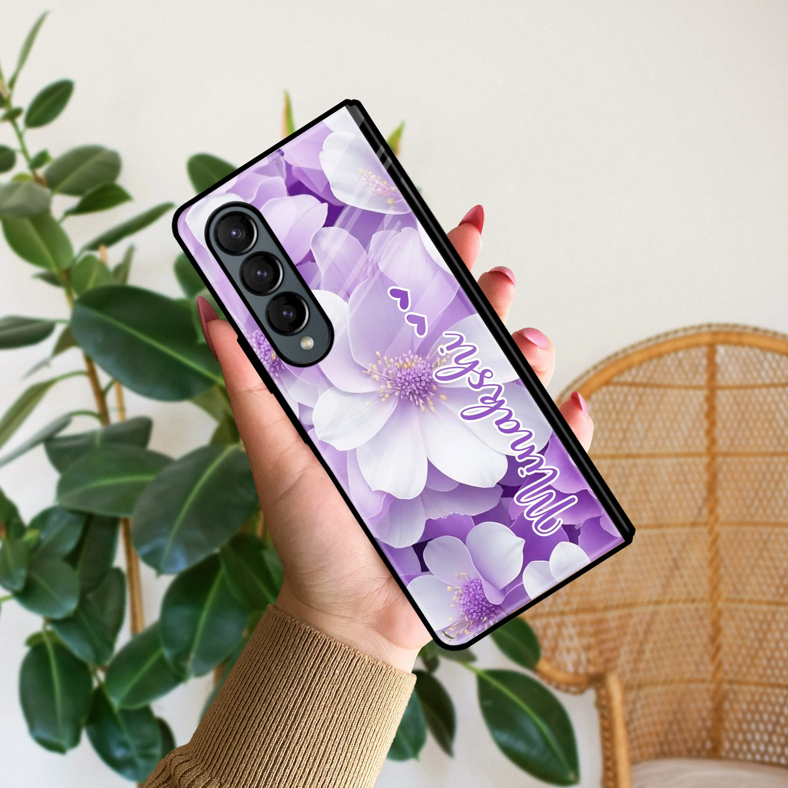 Awesome Purple Floral Glossy Customised Metal Case Cover For Samsung