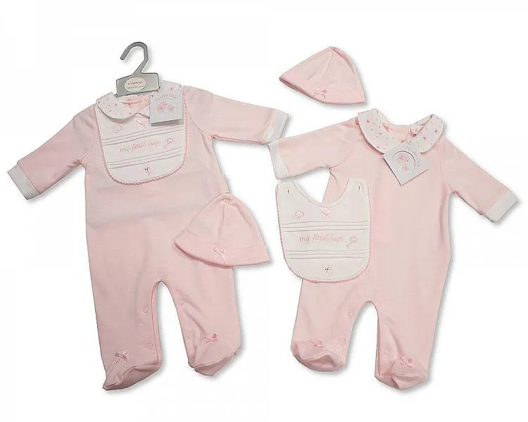 Baby Girls All in One with Bib and Hat - Toys- NB-3 (BIS-2098-1976)