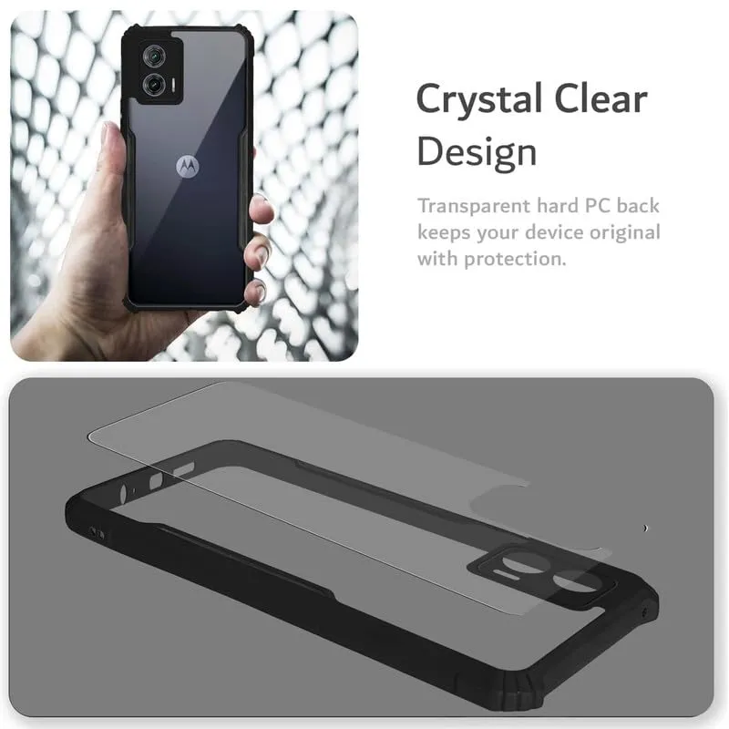 Back Cover Case for Motorola Moto G73 5G | Ultra-Hybrid Shockproof Design | Camera Protection - Black Bumper & Transparent Back