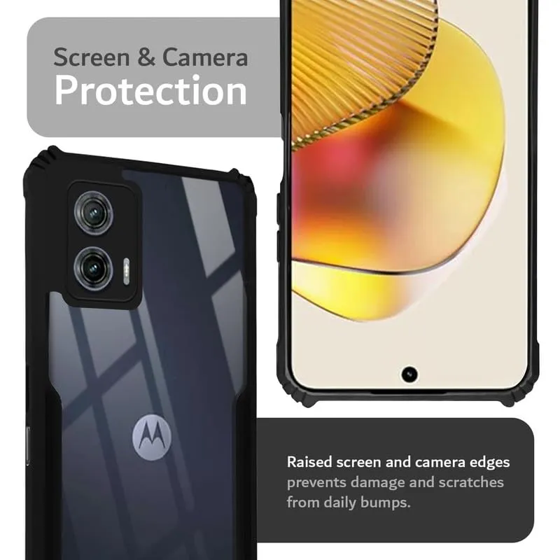 Back Cover Case for Motorola Moto G73 5G | Ultra-Hybrid Shockproof Design | Camera Protection - Black Bumper & Transparent Back