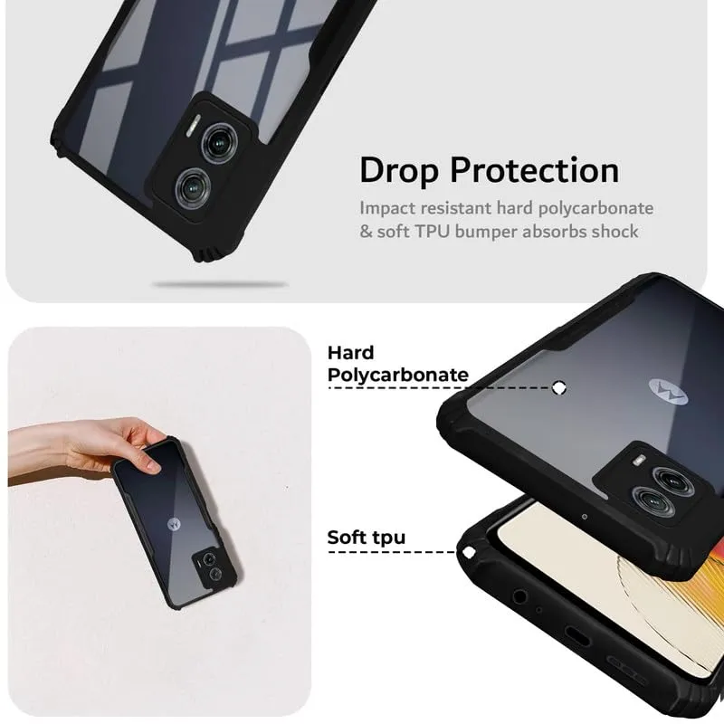 Back Cover Case for Motorola Moto G73 5G | Ultra-Hybrid Shockproof Design | Camera Protection - Black Bumper & Transparent Back