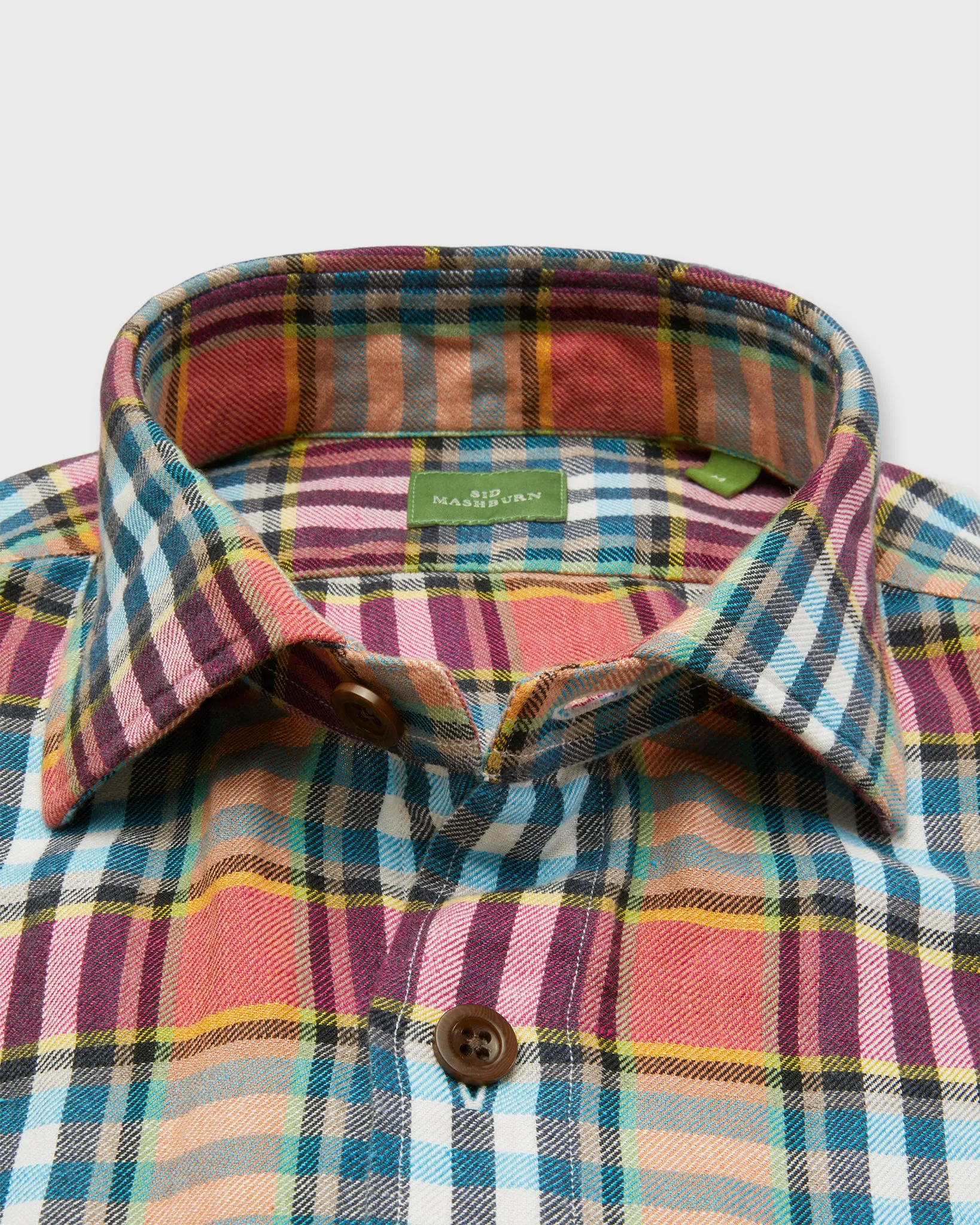 Band-Hem Work Shirt in Coral/Berry/Aqua Plaid Cotolino
