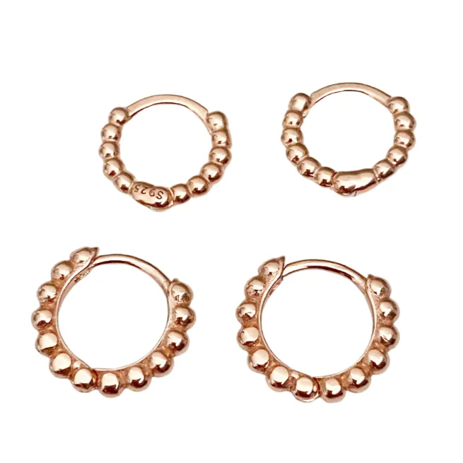Beaded Rose Gold Huggie Earrings