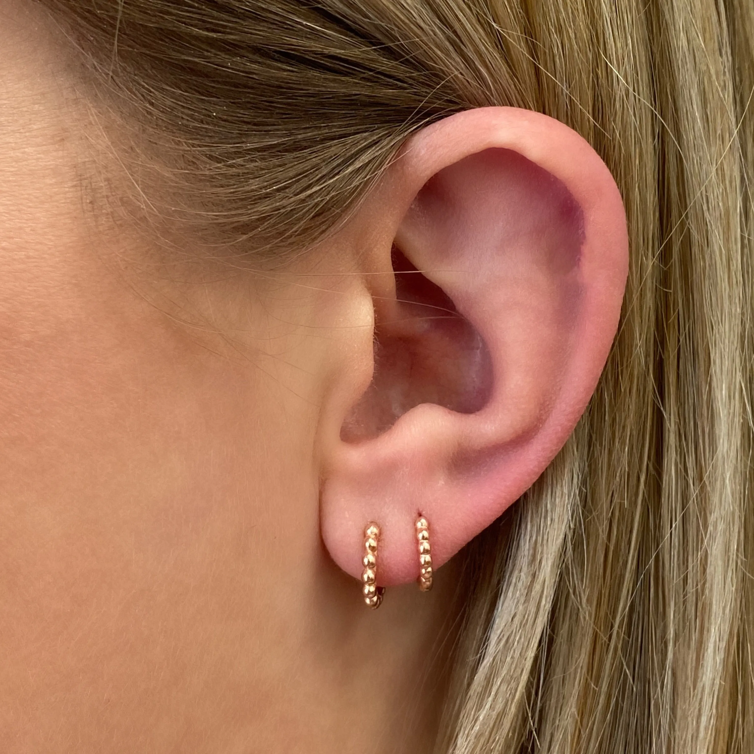 Beaded Rose Gold Huggie Earrings