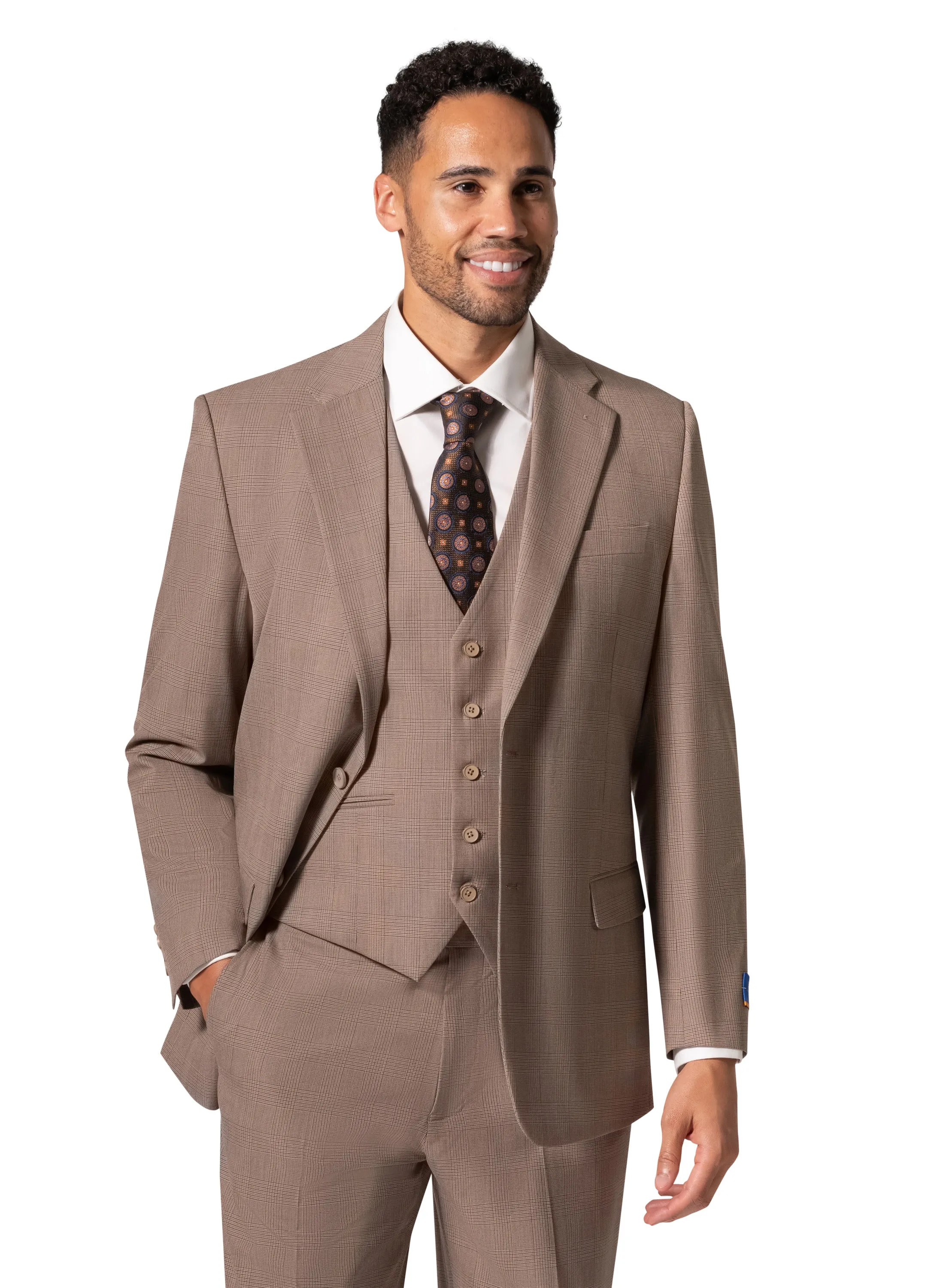 Berragamo BP04KE-07 3PC Notch Modern Suit - Tan