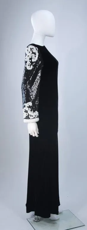 BILL BLASS Color Black Velvet Gown with Beaded Sleeves Size 6-8