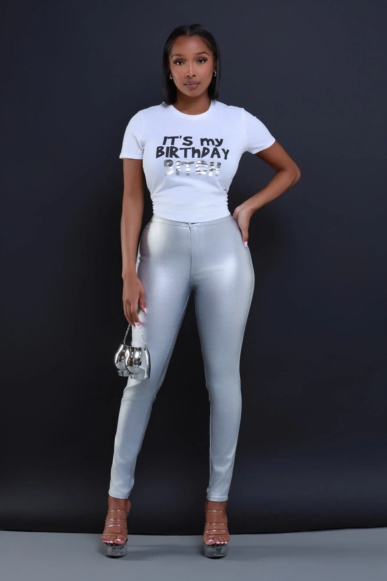 Birthday B Graphic Foil T-Shirt - White/Black