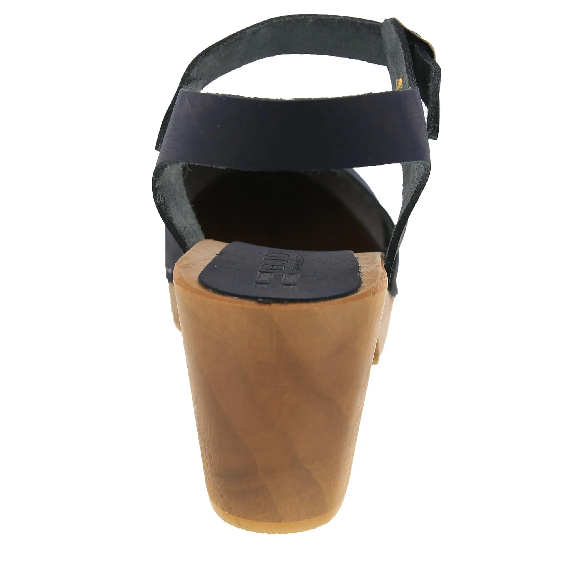 BJORK MARGARETA Swedish Wood Clog Sandals in Navy Oiled Leather