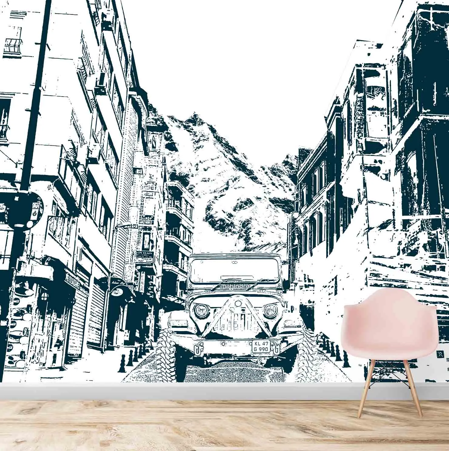 Black & White Thar Sketch, Room Wallpaper
