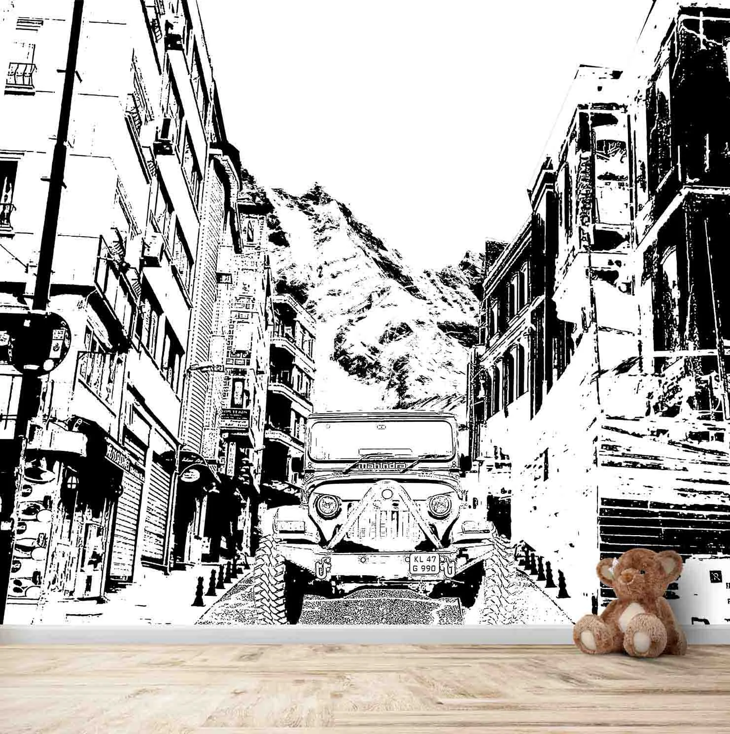 Black & White Thar Sketch, Room Wallpaper