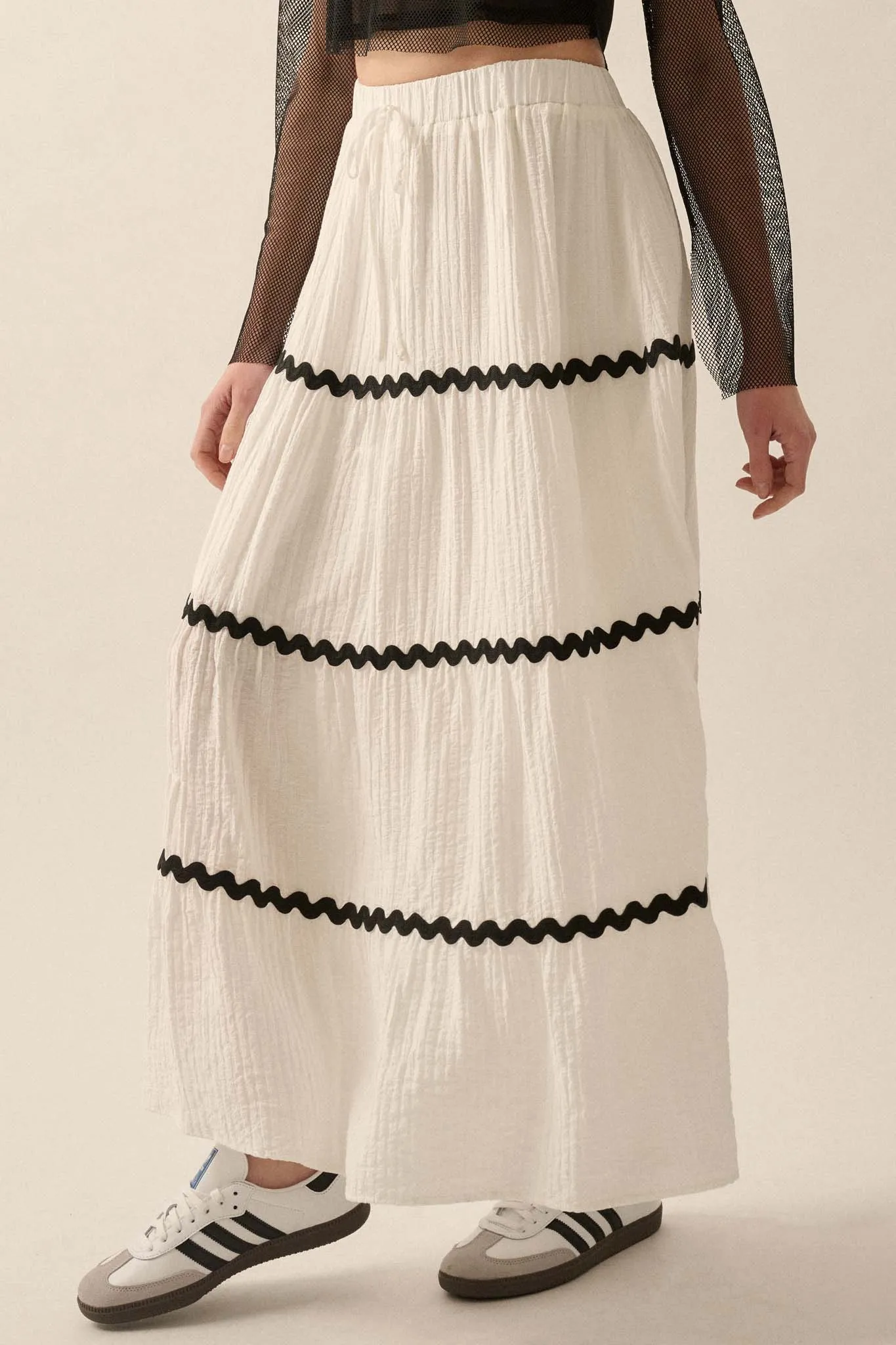 Blissful Breeze Rickrack-Trim Tiered Maxi Skirt
