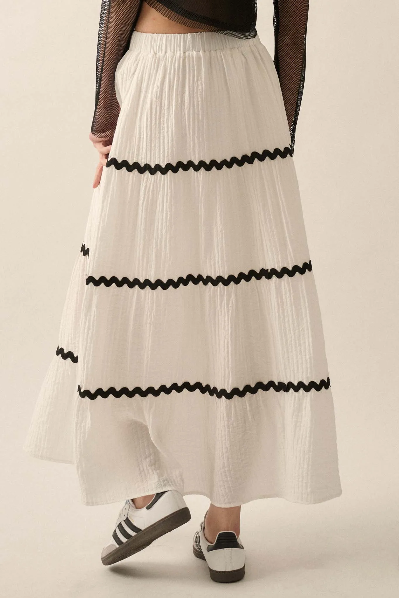Blissful Breeze Rickrack-Trim Tiered Maxi Skirt