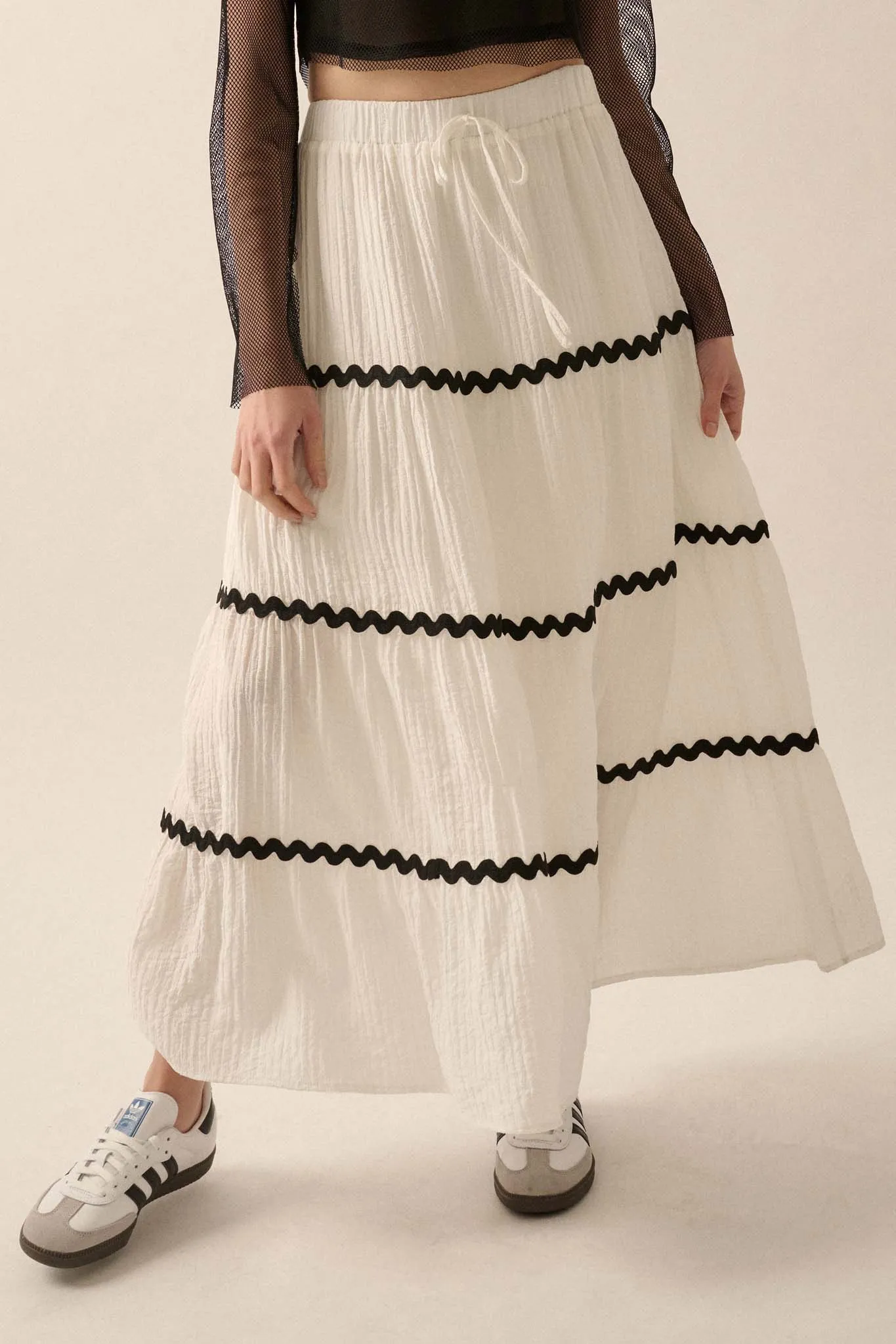 Blissful Breeze Rickrack-Trim Tiered Maxi Skirt