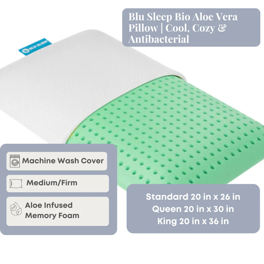 Blu Sleep Bio Aloe Vera Pillow | Cool, Cozy & Antibacterial