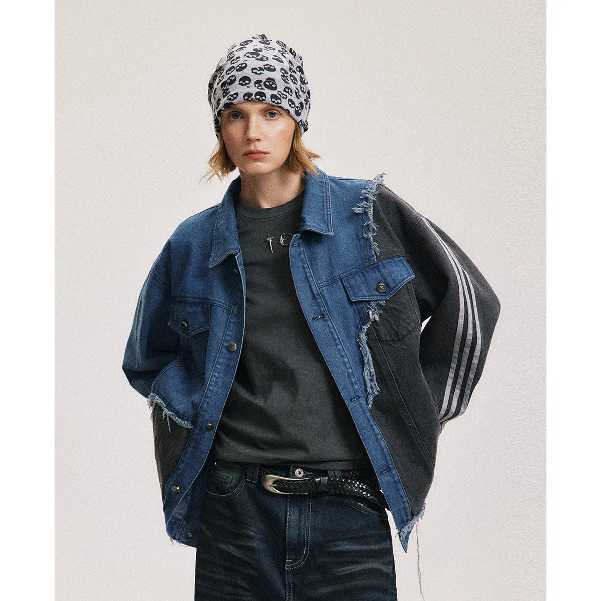 Bonsir 90s fashion men Fashionable Irregular Stitching Design Sense Workwear Denim Jacket Men's Spring and Autumn Loose Trendy Casual All-Matching Jacket