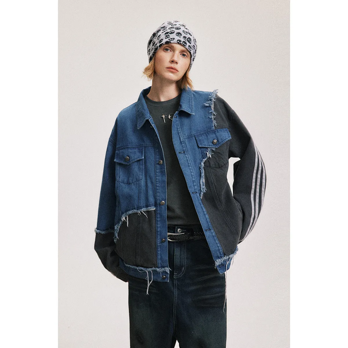Bonsir 90s fashion men Fashionable Irregular Stitching Design Sense Workwear Denim Jacket Men's Spring and Autumn Loose Trendy Casual All-Matching Jacket