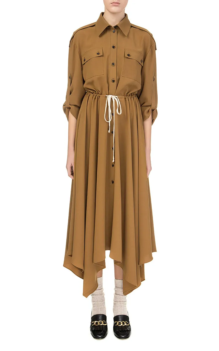 Brown Midi Dress with Wedges and Shoulder Straps