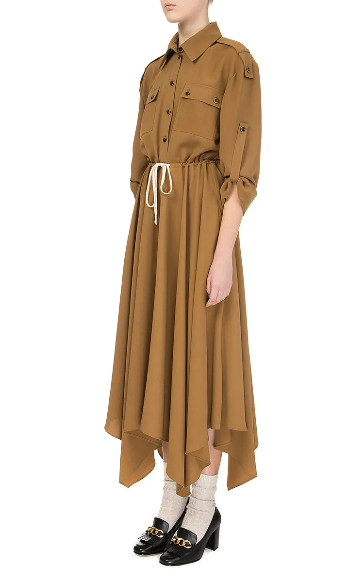 Brown Midi Dress with Wedges and Shoulder Straps