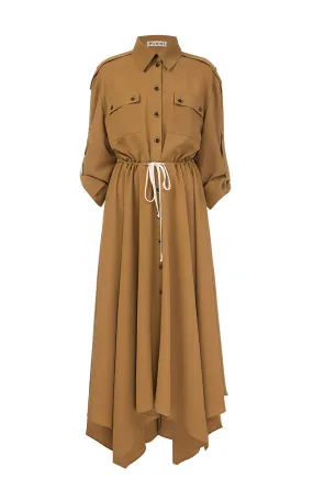 Brown Midi Dress with Wedges and Shoulder Straps
