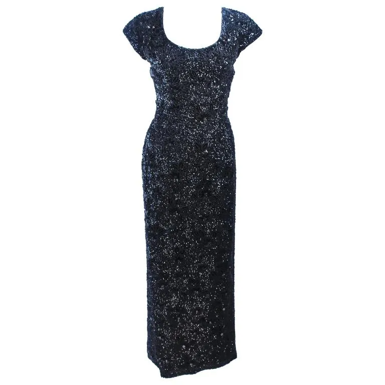 BRUCE ARNOLD 1960s Black Hand-Beaded Gown Size 6