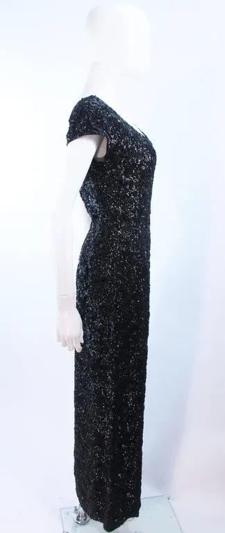 BRUCE ARNOLD 1960s Black Hand-Beaded Gown Size 6