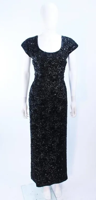 BRUCE ARNOLD 1960s Black Hand-Beaded Gown Size 6