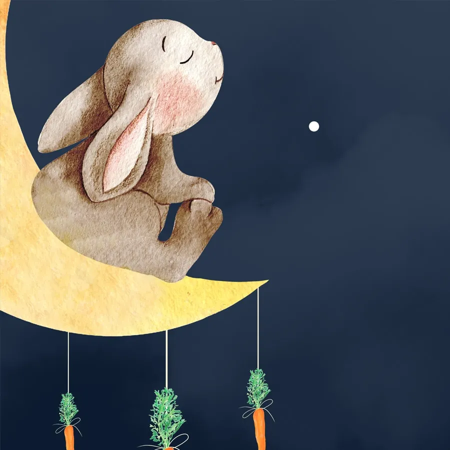 Bunnies in Night Kids Room Wallpaper, Blue