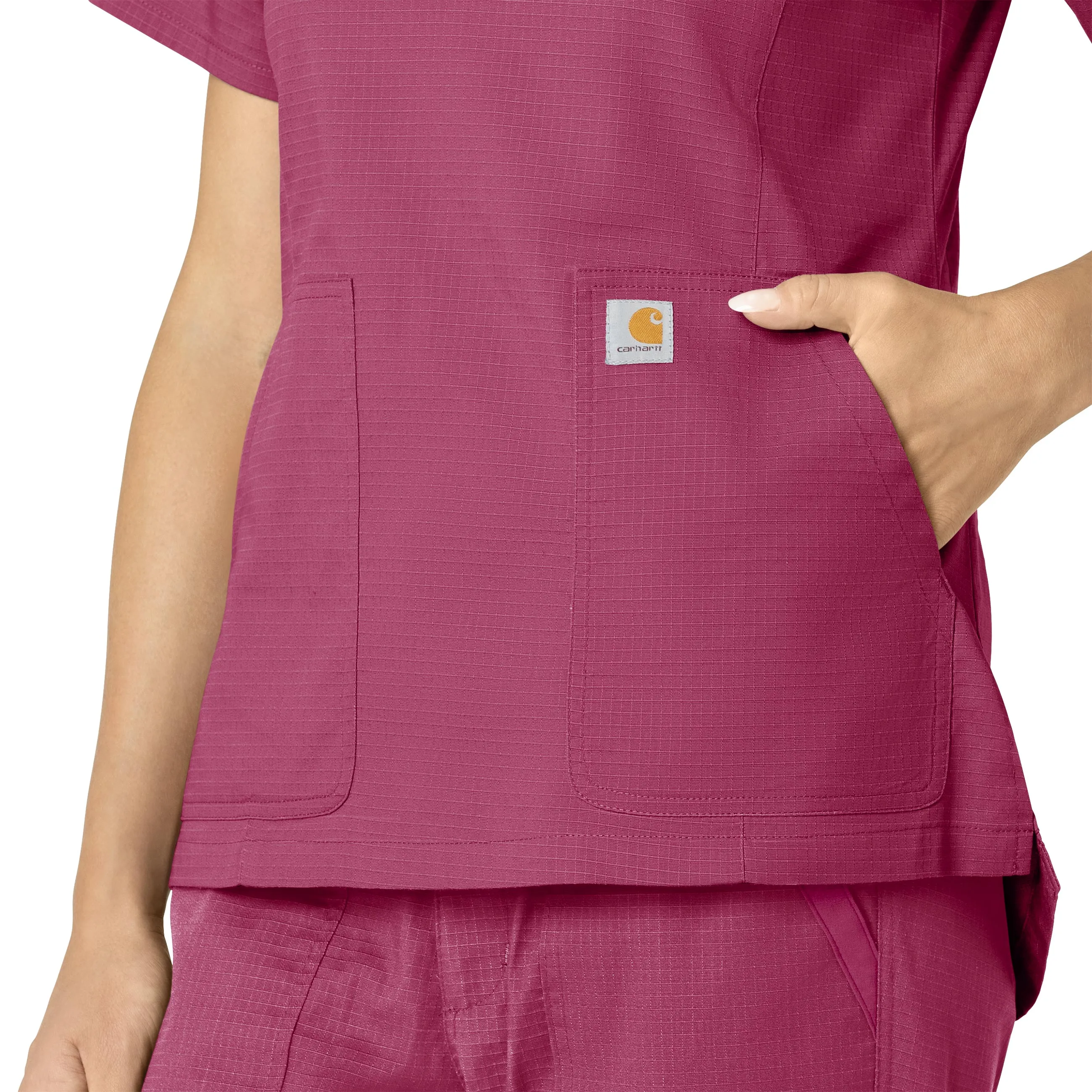 Carhartt Rugged Flex Ripstop Women's V-Neck Scrub Top - Fuschia Red