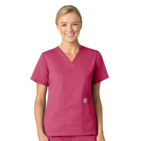 Carhartt Rugged Flex Ripstop Women's V-Neck Scrub Top - Fuschia Red