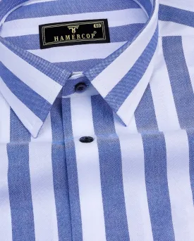 Ceniza Blue With White Broad Stripe Oxford Cotton Shirt