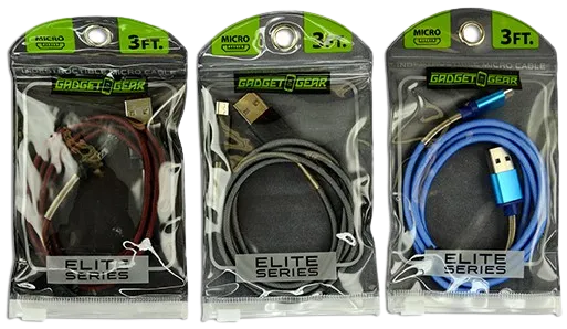 Charging Cable Elite Indestructible USB to Micro USB 3FT - 3 Pieces Per Pack 21157