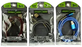 Charging Cable Elite Indestructible USB to Micro USB 3FT - 3 Pieces Per Pack 21157