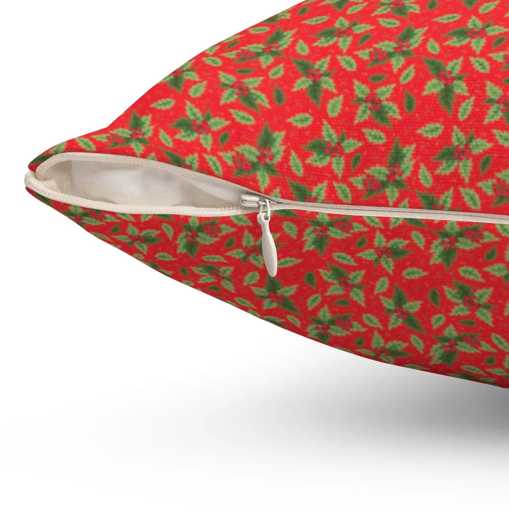 Christmas Holly Holiday Red Square Pillow (20 X 20) (Dual-Sided)